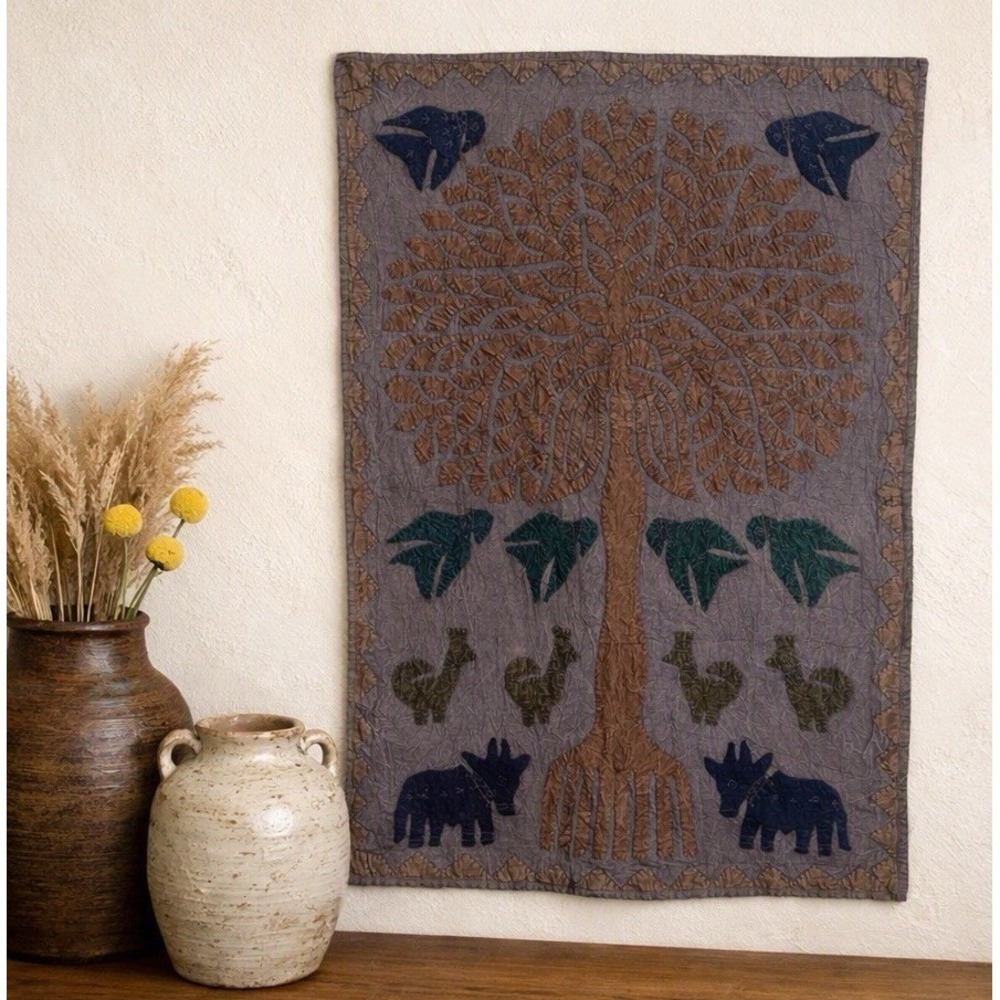 Tree of Life Appliqué Folk Art Wall Hanging Hand‑Stitched Textile Decor